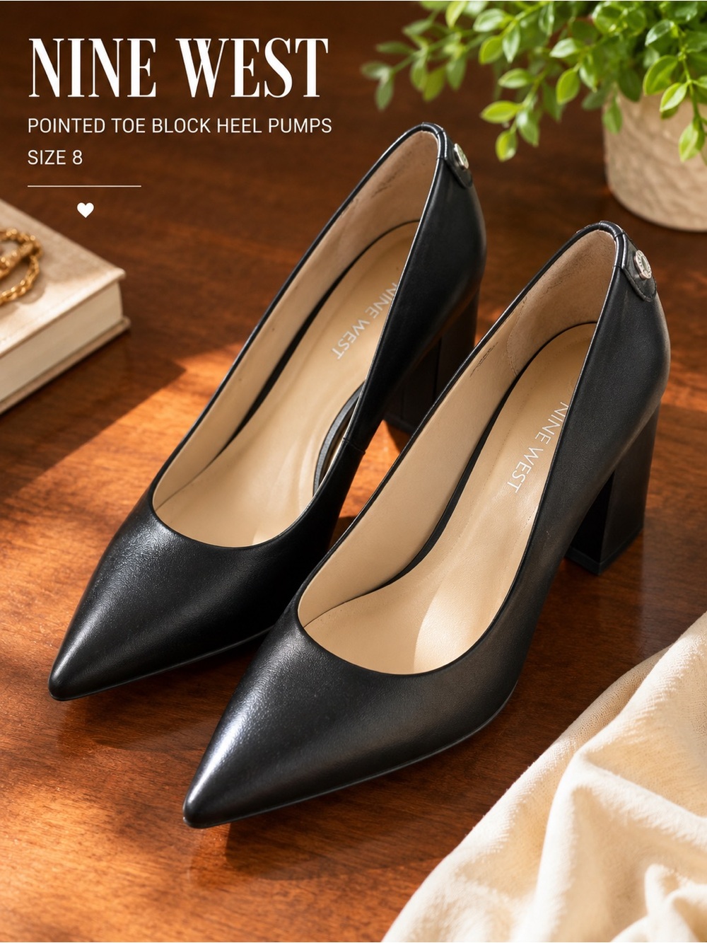 Nine West Black Chunky Heels Pumps Career Office Quiet Luxury Classy Shoes 8